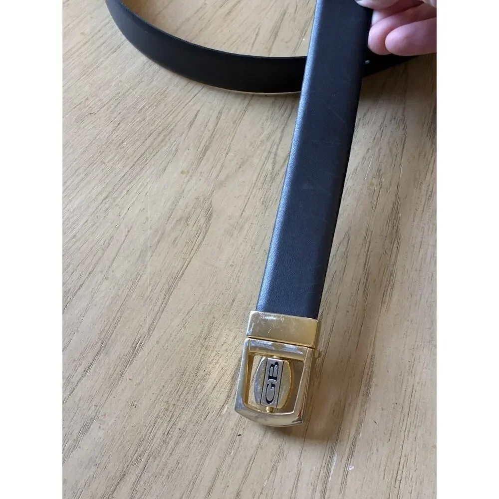 Black Genuine Italian Leather Dress Belt 32/80 GB Gold Buckle Logo Made in Italy